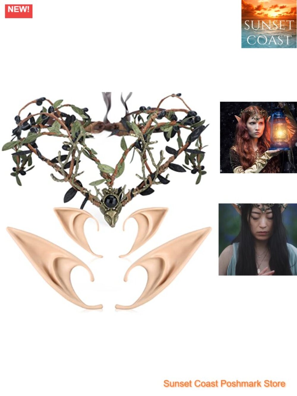 Handmade Woodland Fairy Crown Set with Elf Ears Kit for Renaissance Cosplay